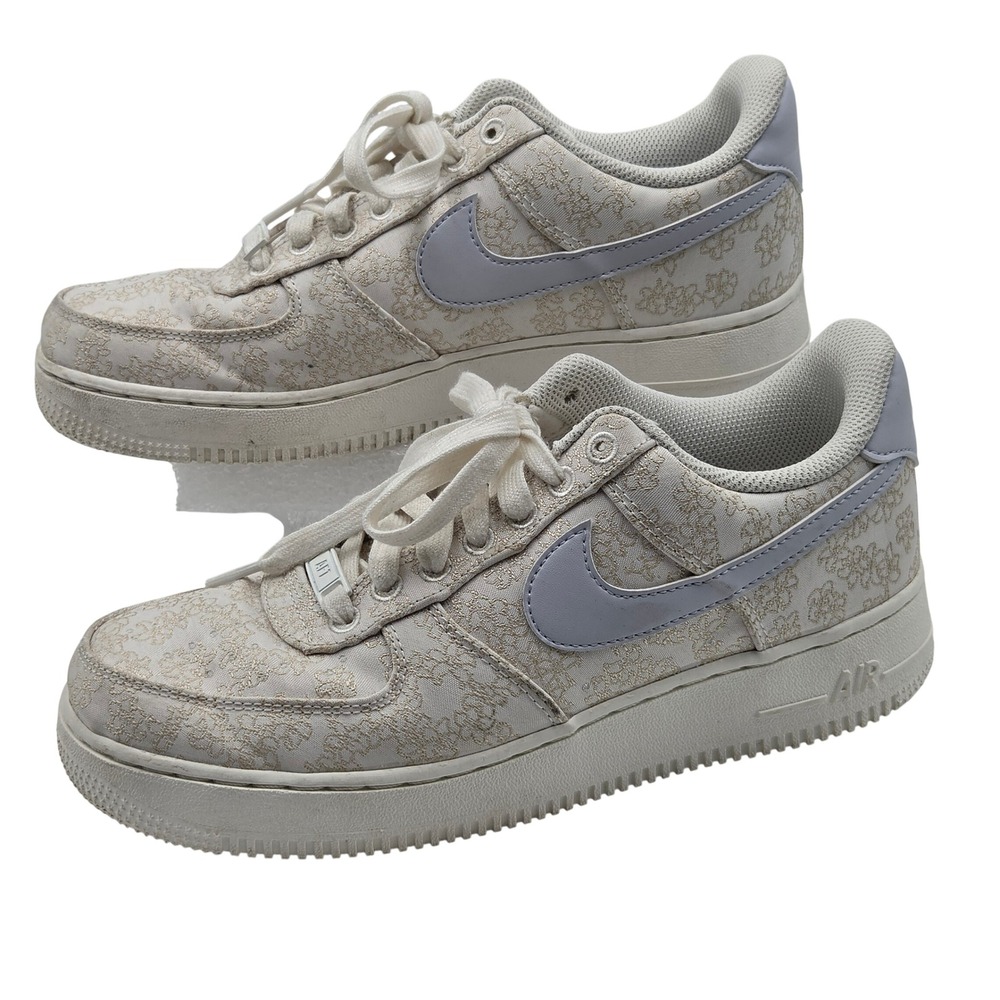 Nike Air Force 1 Low Sneakers Womens 8.5 Cream Purple Brocade Floral DR6402-900